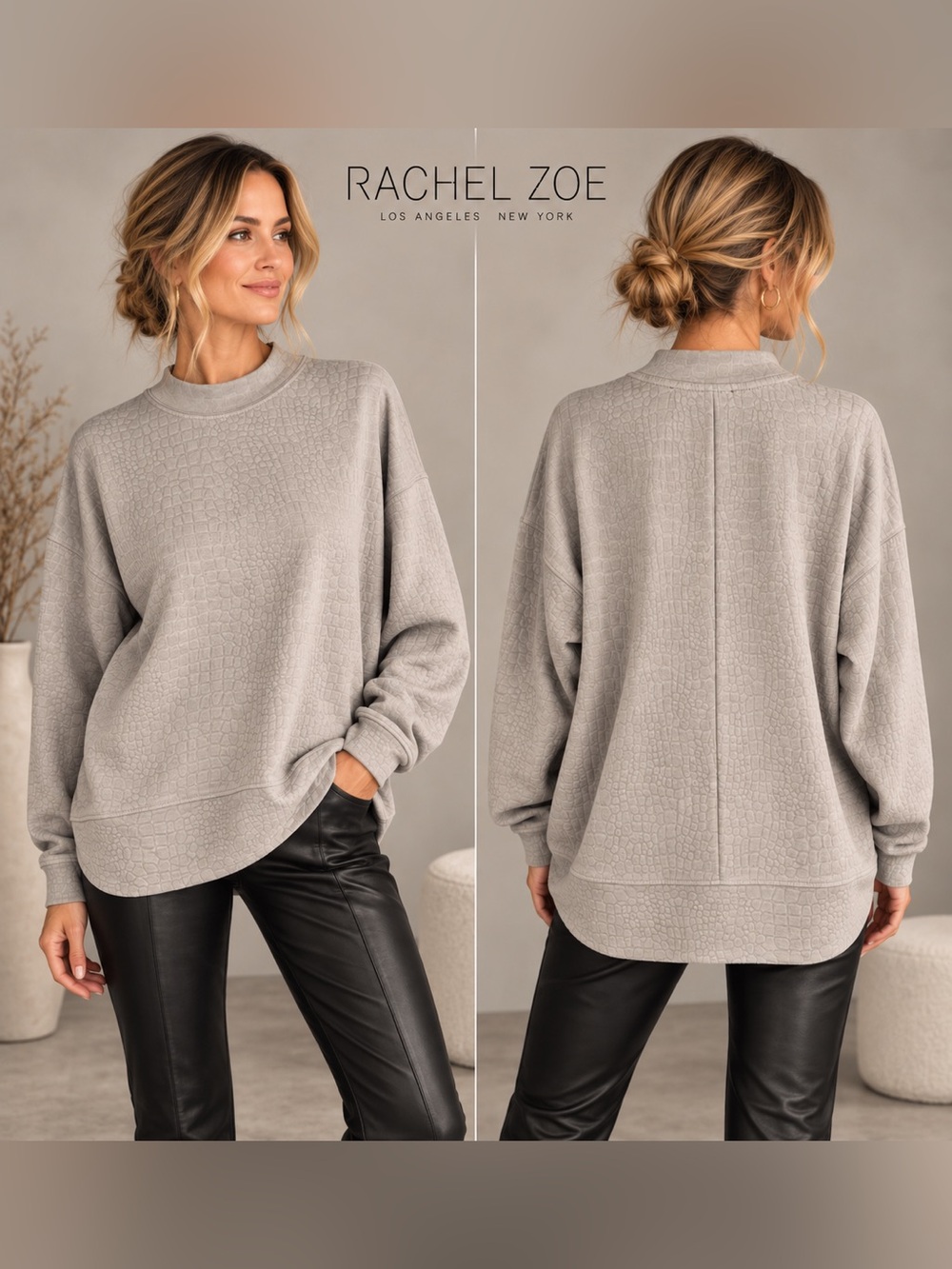 Rachel Zoe Embossed Textured
Oversized Pullover Top Gray Size L